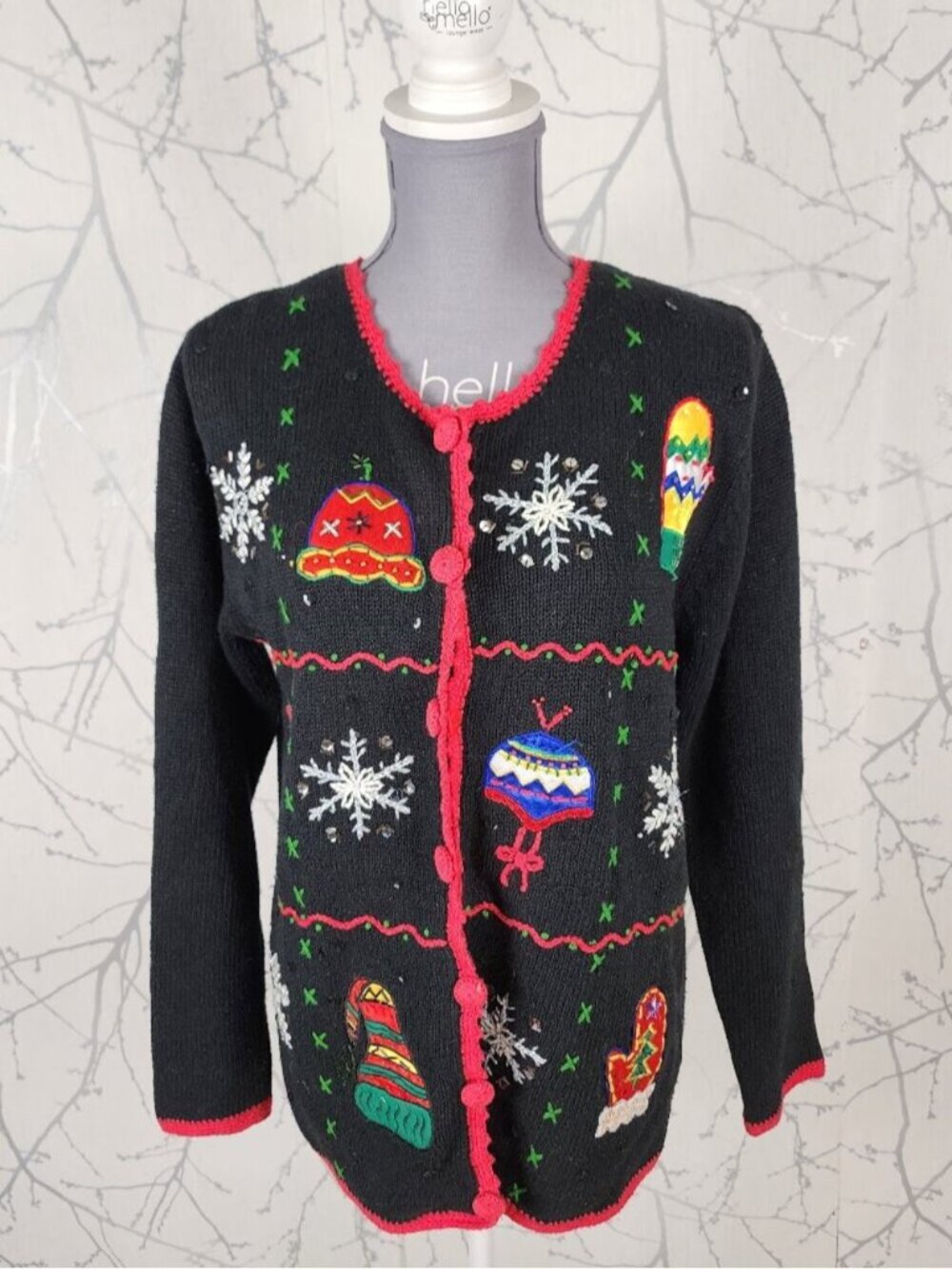 Cherokee Ramie Cotton Knit Festive Winter Christmas Cardigan